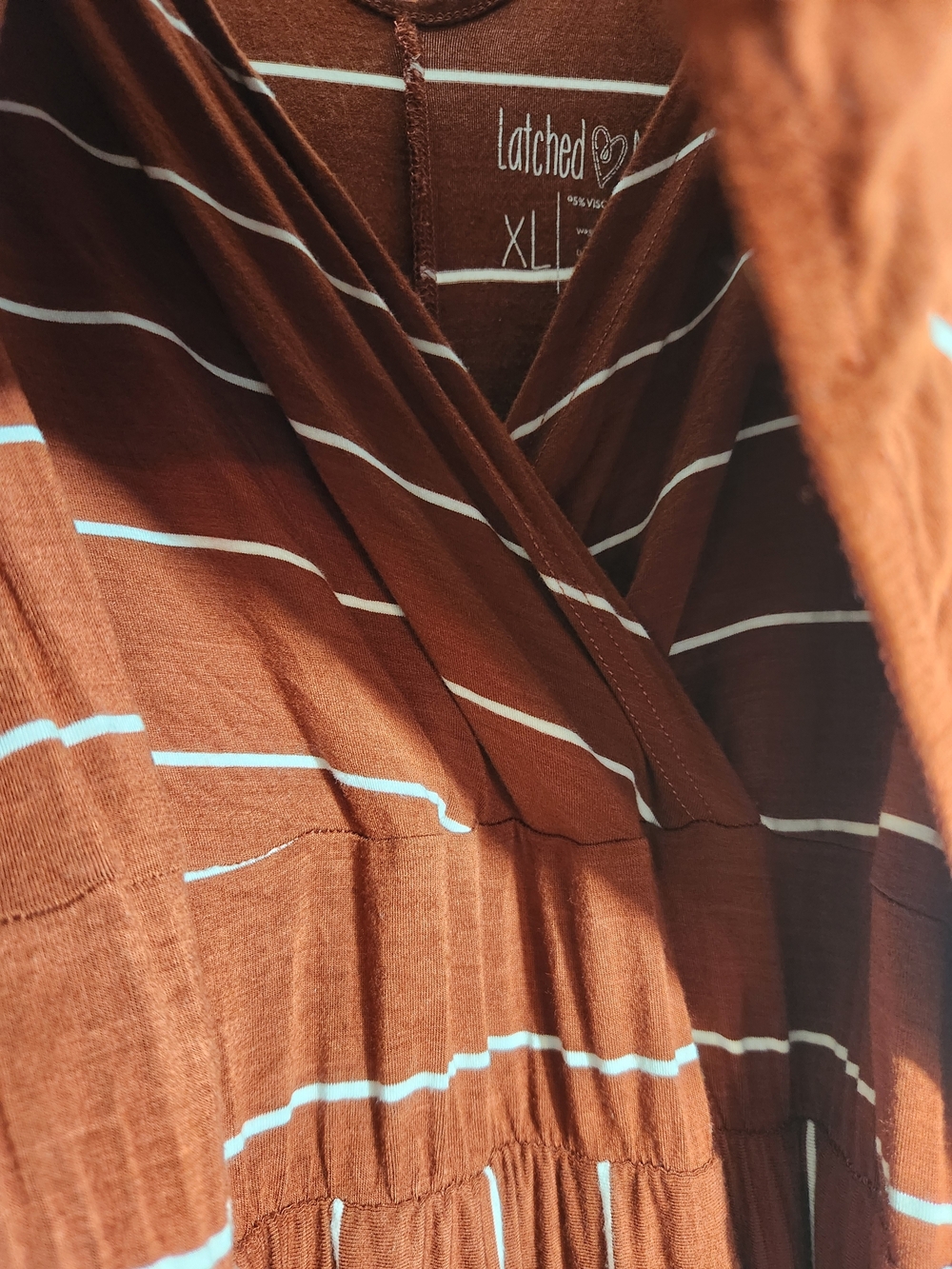 Latched Mama Rust Burnt Orange Striped Maxi Dress Breastfeeding Nursing Autumn - Picture 3 of 8